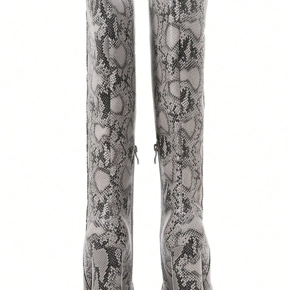 Multicolor Preppy Womens Ladies Fashion Boots Snake Print Chunky Heel Boots - Picture 4 of 5